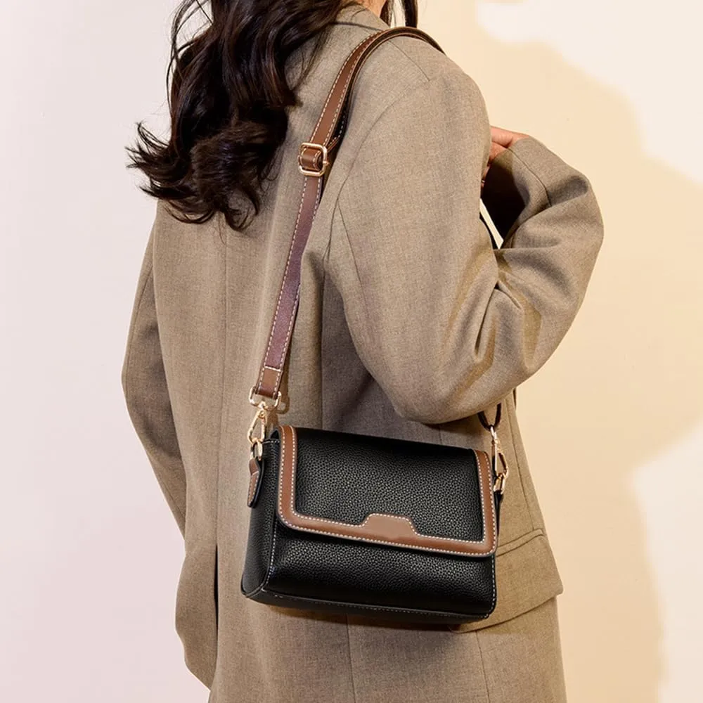 Retro Leather Crossbody Bag for Women | Casual Square Flap Satchel Handbag | Stylish Beige Purse