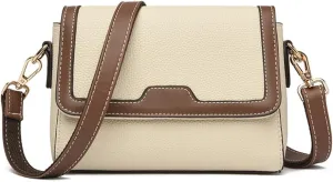 Retro Leather Crossbody Bag for Women | Casual Square Flap Satchel Handbag | Stylish Beige Purse