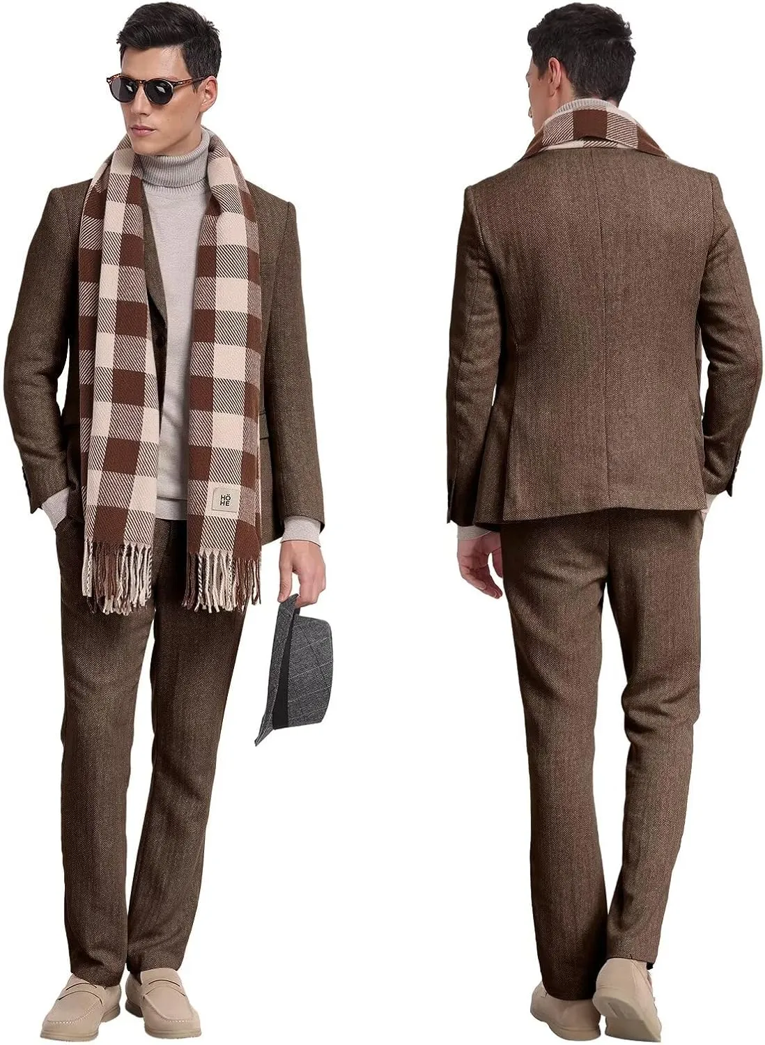 Retro Tweed Mens Suit Herringbone Slim Fit 2 Buttons Men's Jackets Sets Prom Wedding Jacket Blazer Pants Groom Tuxedo Set