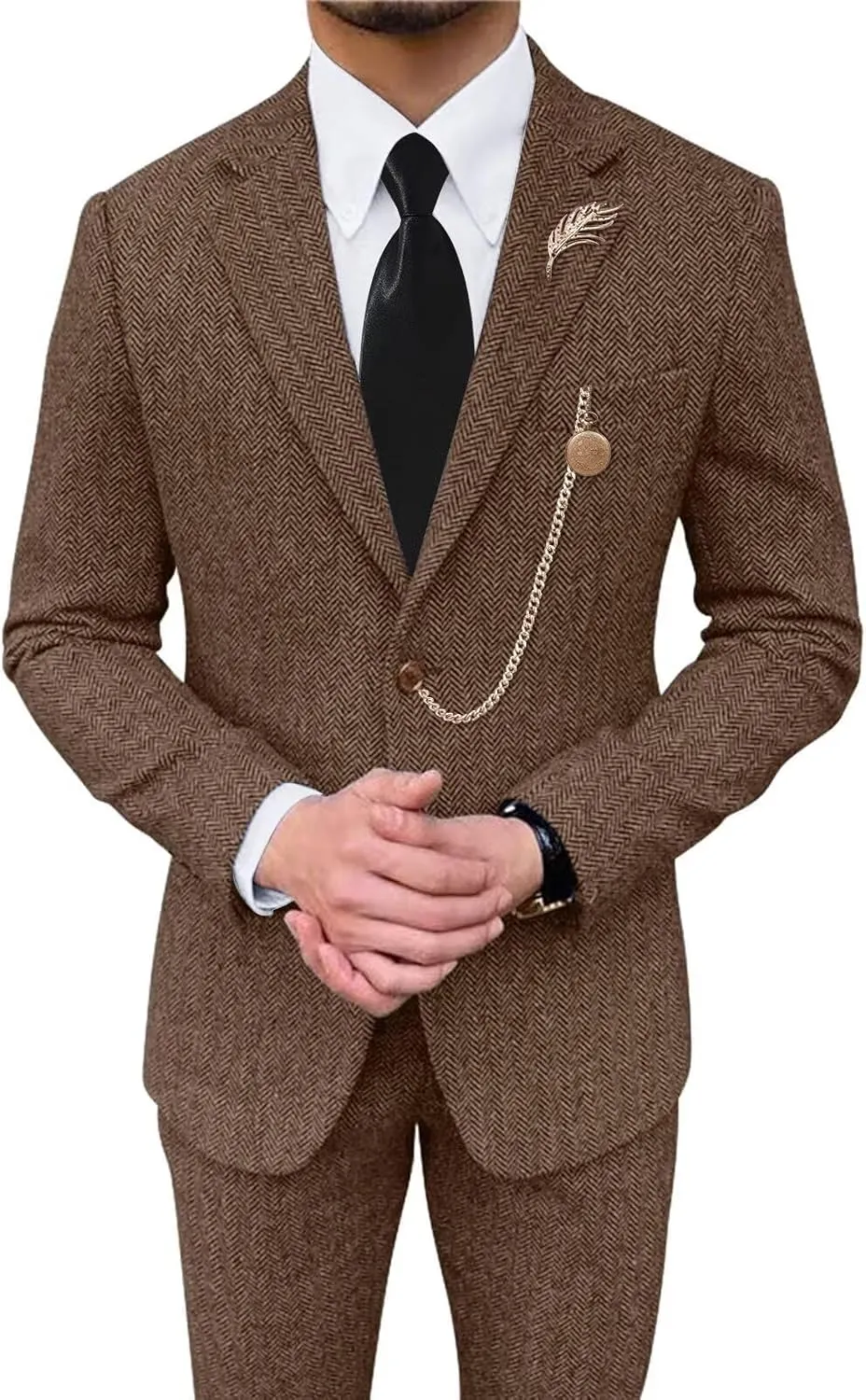 Retro Tweed Mens Suit Herringbone Slim Fit 2 Buttons Men's Jackets Sets Prom Wedding Jacket Blazer Pants Groom Tuxedo Set