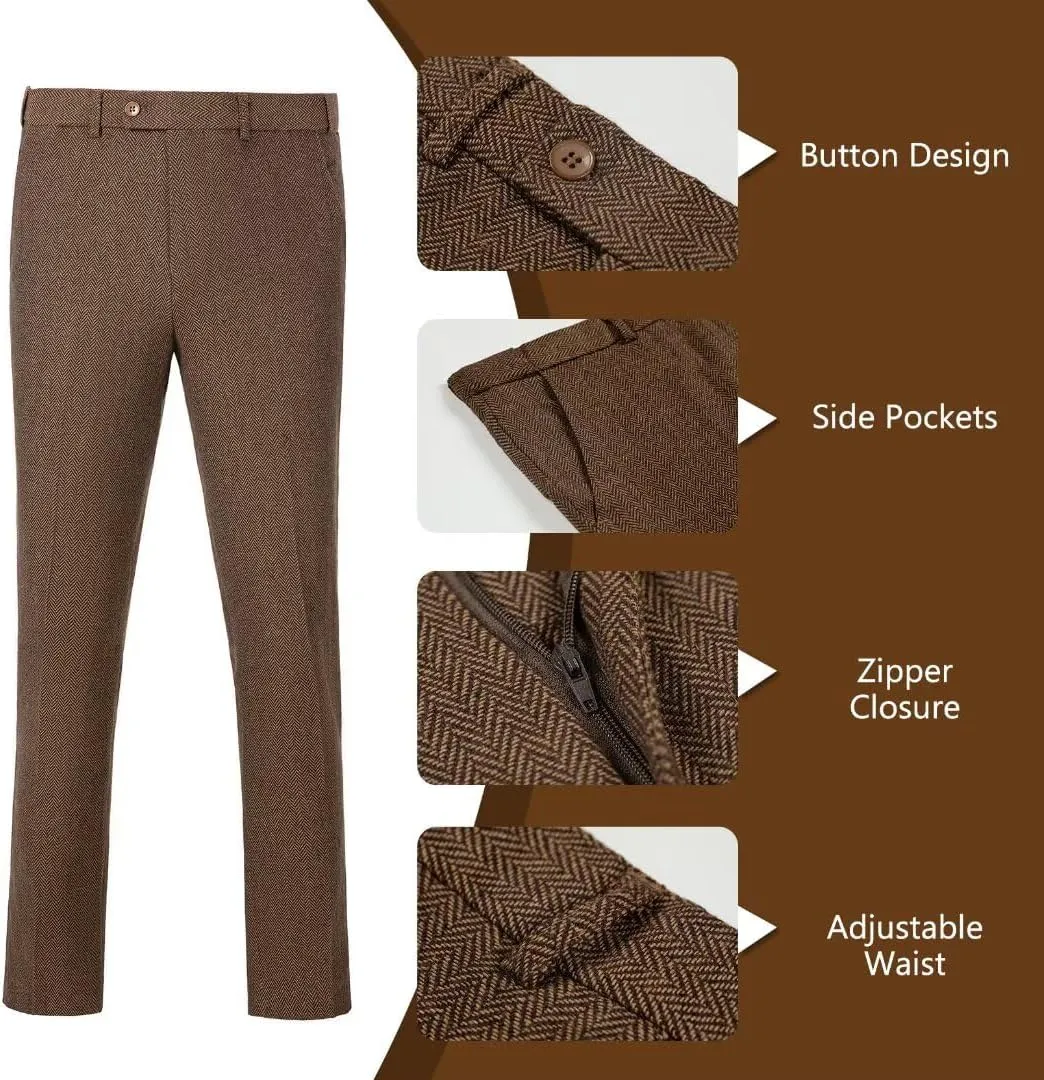 Retro Tweed Mens Suit Herringbone Slim Fit 2 Buttons Men's Jackets Sets Prom Wedding Jacket Blazer Pants Groom Tuxedo Set
