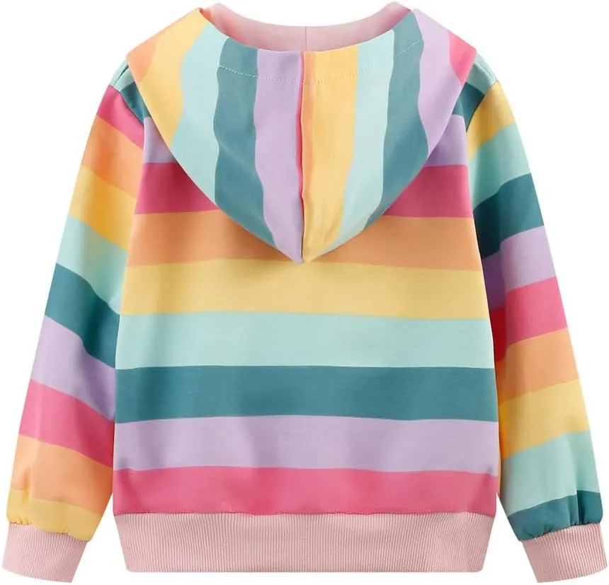 RETSUGO Girls Zip Up Hoodie Jacket Toddler Unicorn Rainbow Sweatshirt Kids Hooded Coat Casual Outerwear Size 2-7 Years
