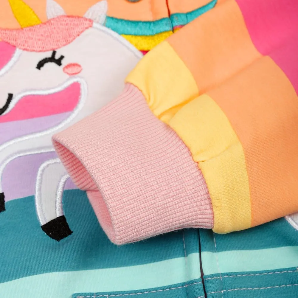 RETSUGO Girls Zip Up Hoodie Jacket Toddler Unicorn Rainbow Sweatshirt Kids Hooded Coat Casual Outerwear Size 2-7 Years