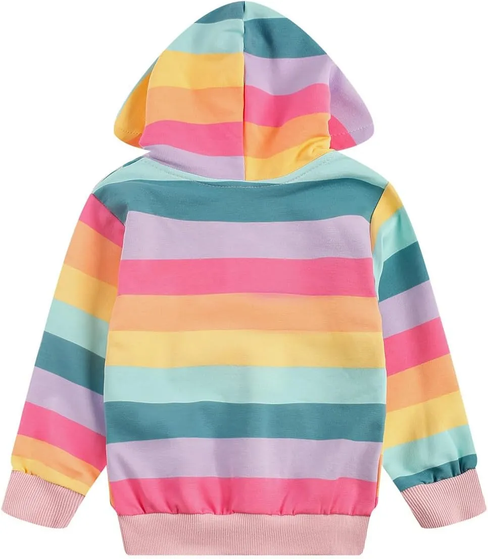 RETSUGO Girls Zip Up Hoodie Jacket Toddler Unicorn Rainbow Sweatshirt Kids Hooded Coat Casual Outerwear Size 2-7 Years