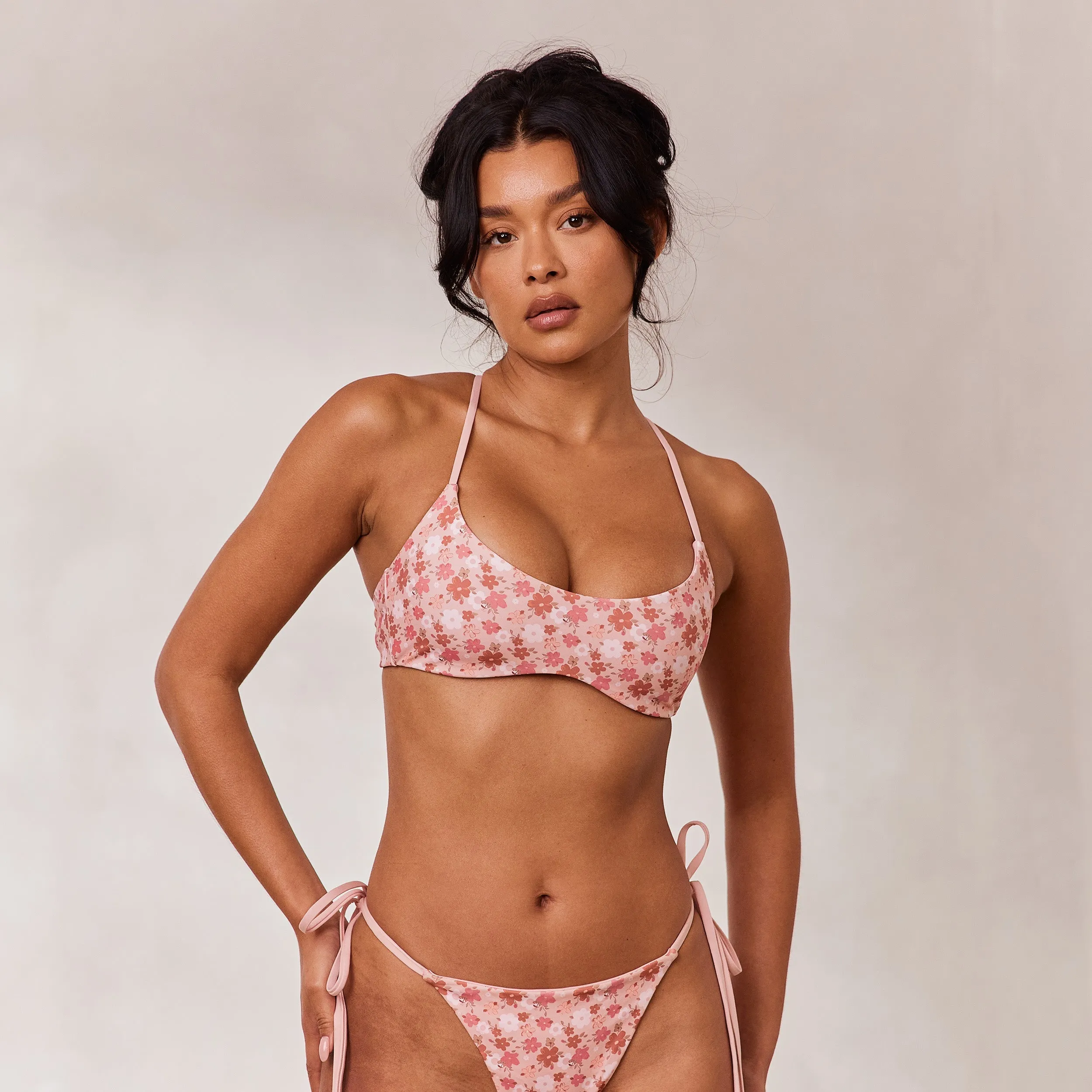 Reversible Bralette Bikini Top - Pink/Floral