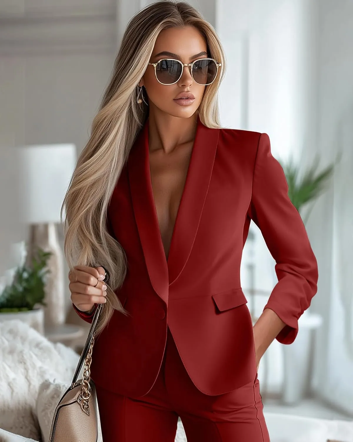 Riyiper Women's 3/4 Sleeve Blazer Open Front Blazer Jackets Casual Outfits Work Office Suit with Pockets