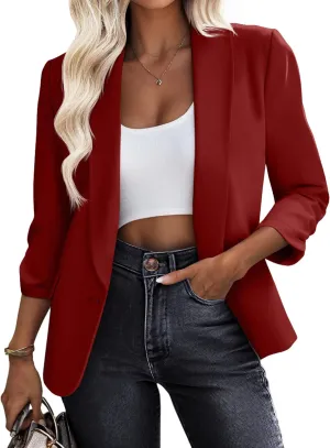 Riyiper Women's 3/4 Sleeve Blazer Open Front Blazer Jackets Casual Outfits Work Office Suit with Pockets