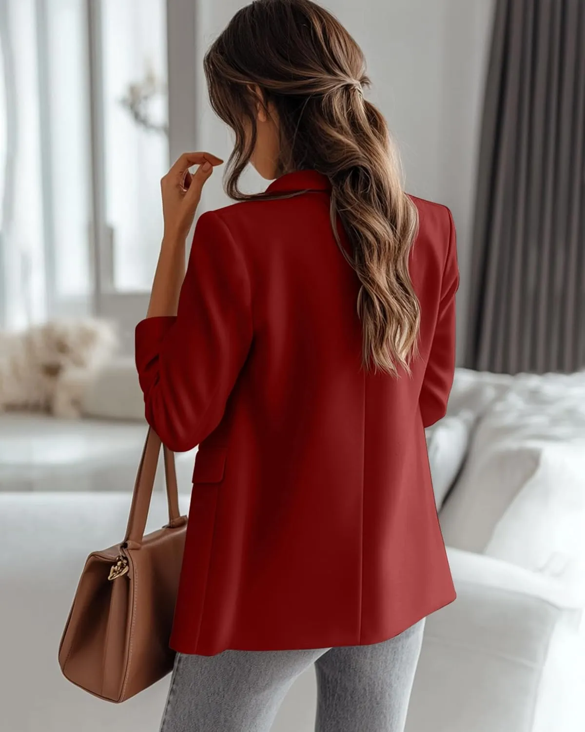 Riyiper Women's 3/4 Sleeve Blazer Open Front Blazer Jackets Casual Outfits Work Office Suit with Pockets
