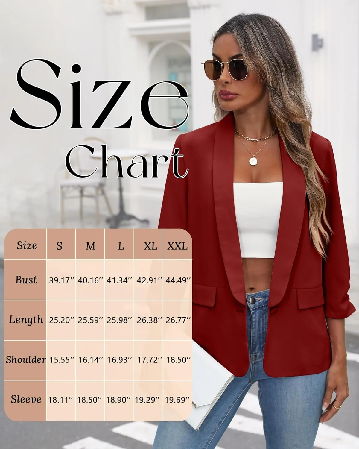 Riyiper Women's 3/4 Sleeve Blazer Open Front Blazer Jackets Casual Outfits Work Office Suit with Pockets