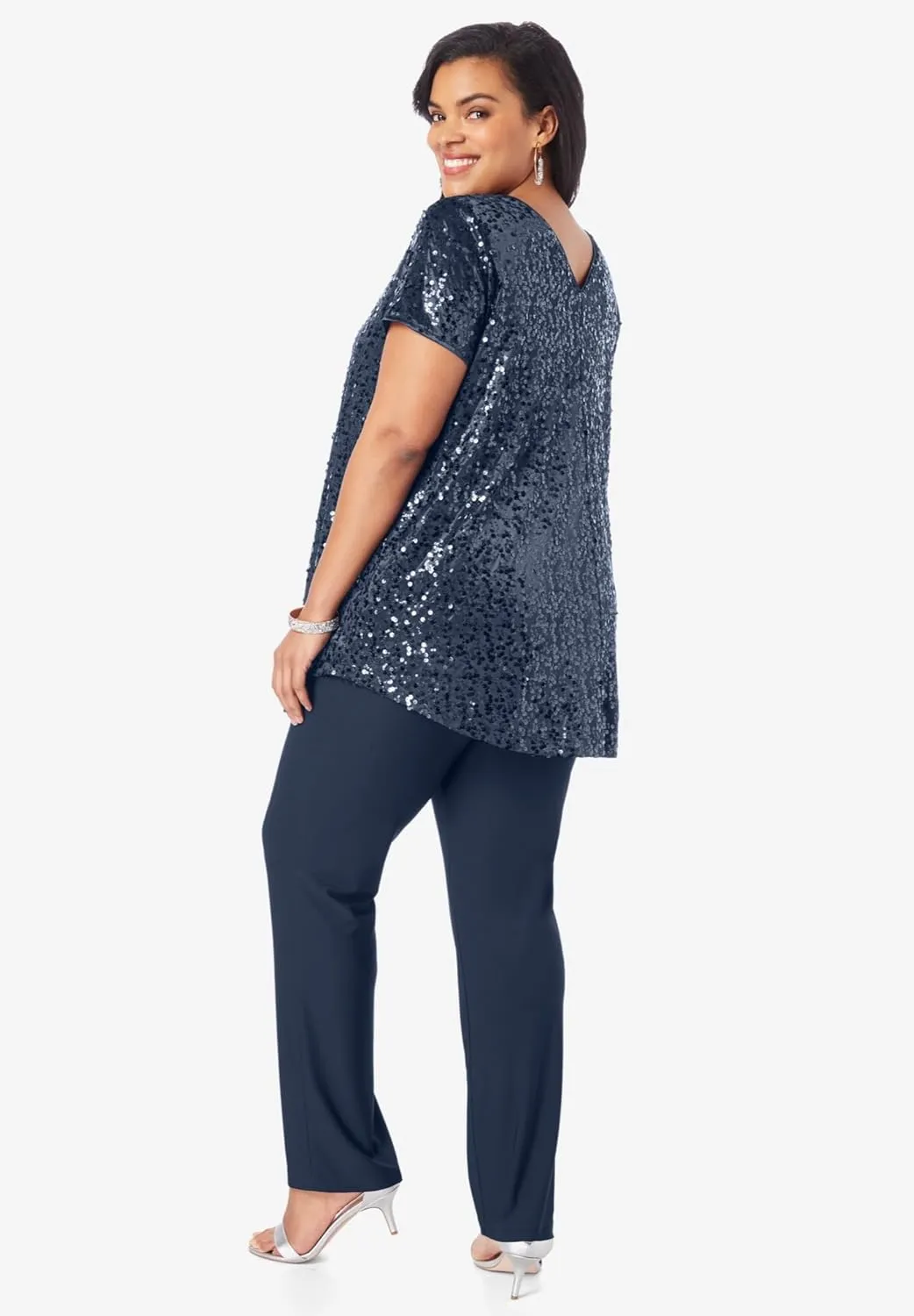 Roaman's Women's Plus Size Sequin Pant Set