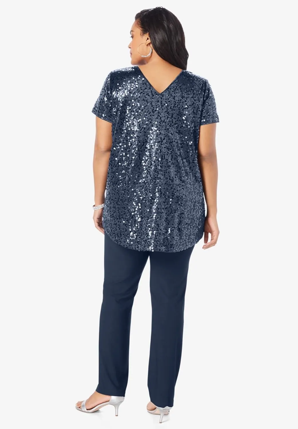 Roaman's Women's Plus Size Sequin Pant Set