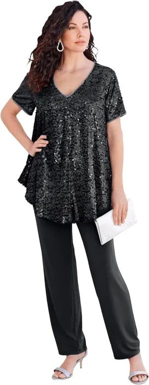 Roaman's Women's Plus Size Sequin Pant Set
