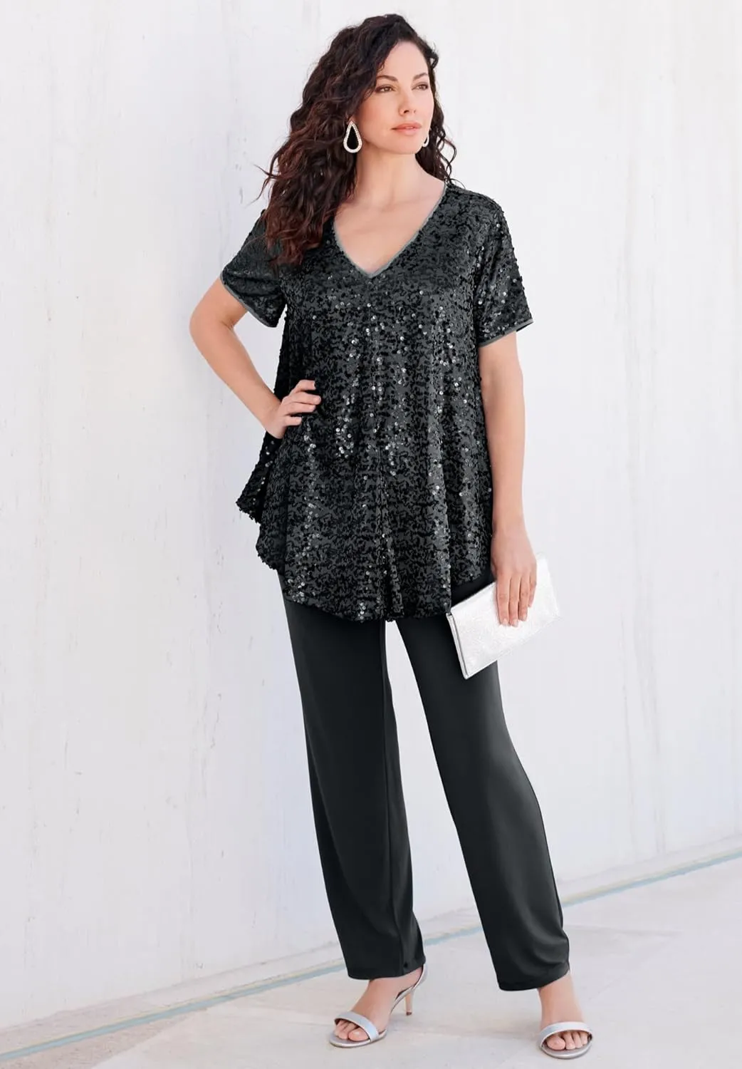 Roaman's Women's Plus Size Sequin Pant Set
