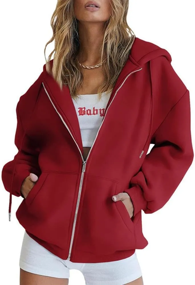 RZDYSQ Womens Zip Up Hoodies Oversized Sweatshirt Hoodie Cute Fall Casual Drawstring Jacket with Pockets