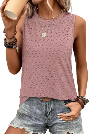 SAMPEEL Womens Tank Tops Eyelet Loose Casual Summer Tops Crew Neck Basic Sleeveless Shirts Trendy 2025