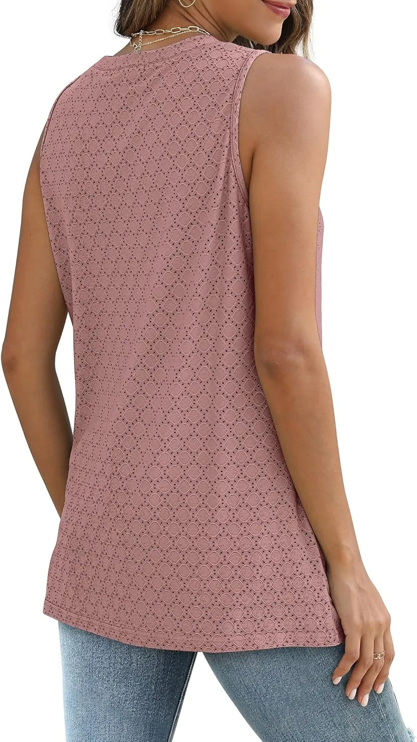 SAMPEEL Womens Tank Tops Eyelet Loose Casual Summer Tops Crew Neck Basic Sleeveless Shirts Trendy 2025