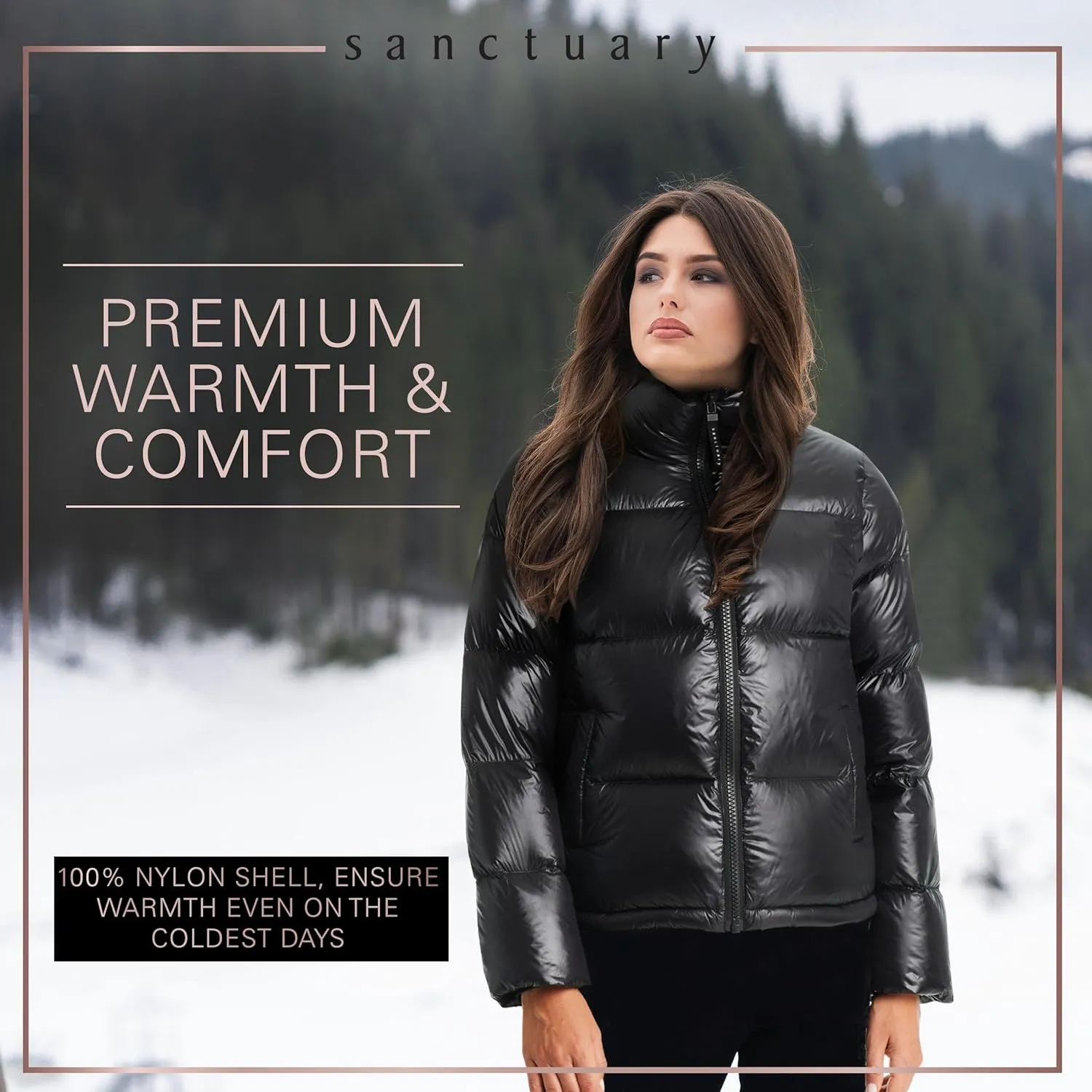 Sanctuary Short Winter Jackets for Women - Down Puffer Jacket Women with Stand Collar, Storm Cuffs, & Front Pockets