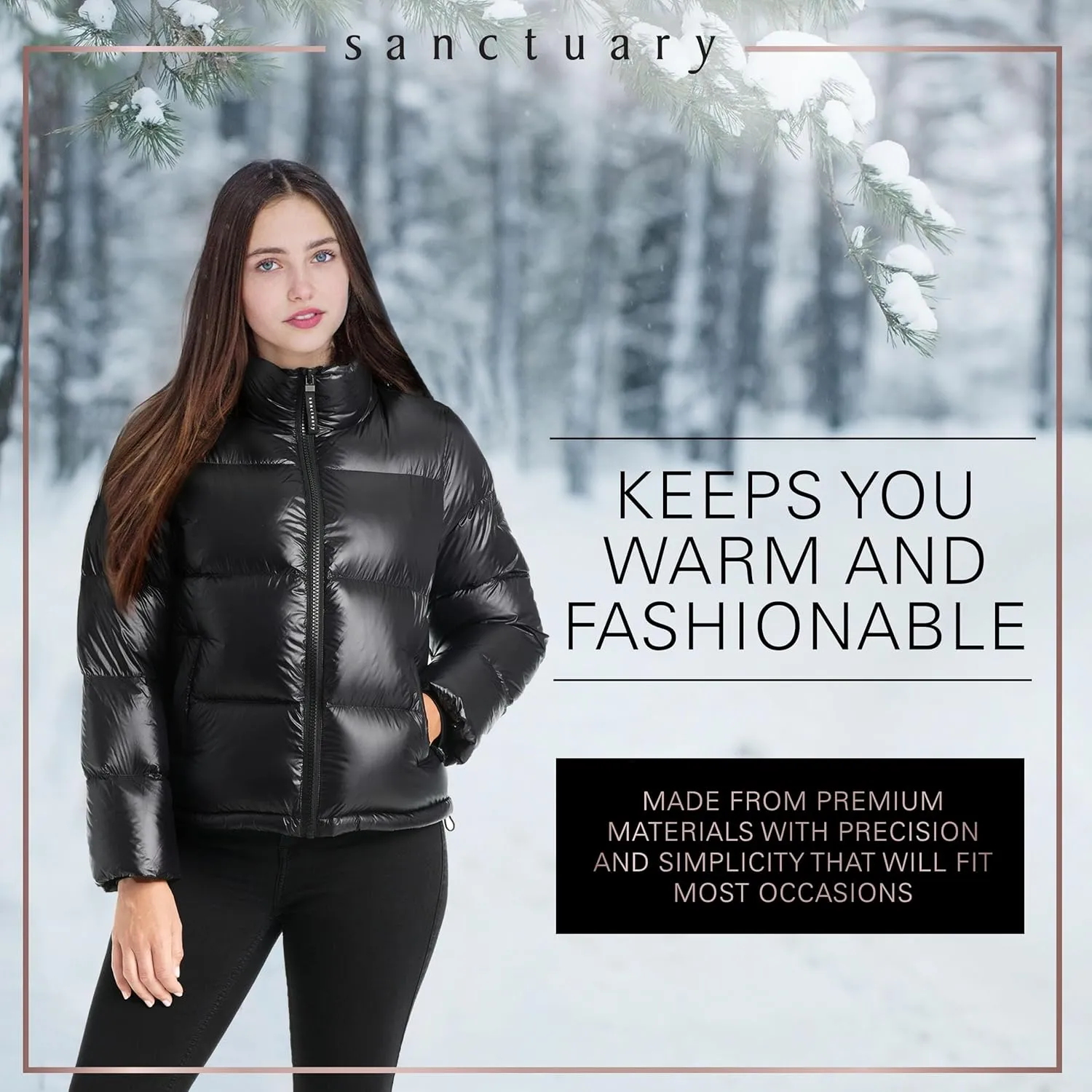 Sanctuary Short Winter Jackets for Women - Down Puffer Jacket Women with Stand Collar, Storm Cuffs, & Front Pockets
