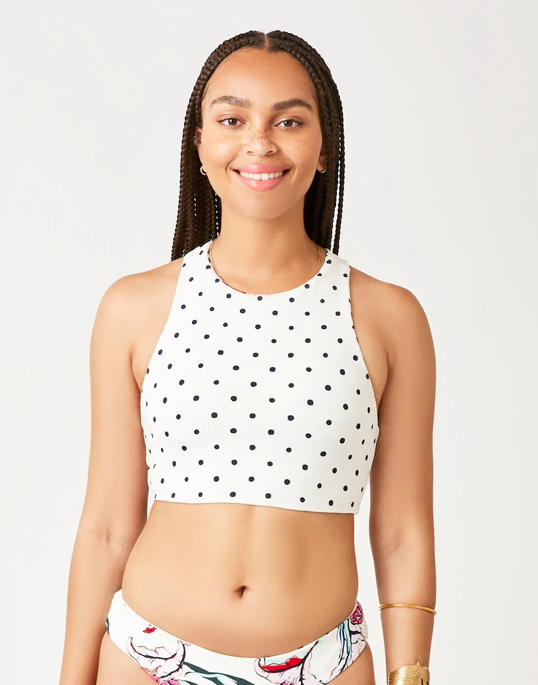 Sanitas Reversible Top- Botanical/ Cloud Polka Dot