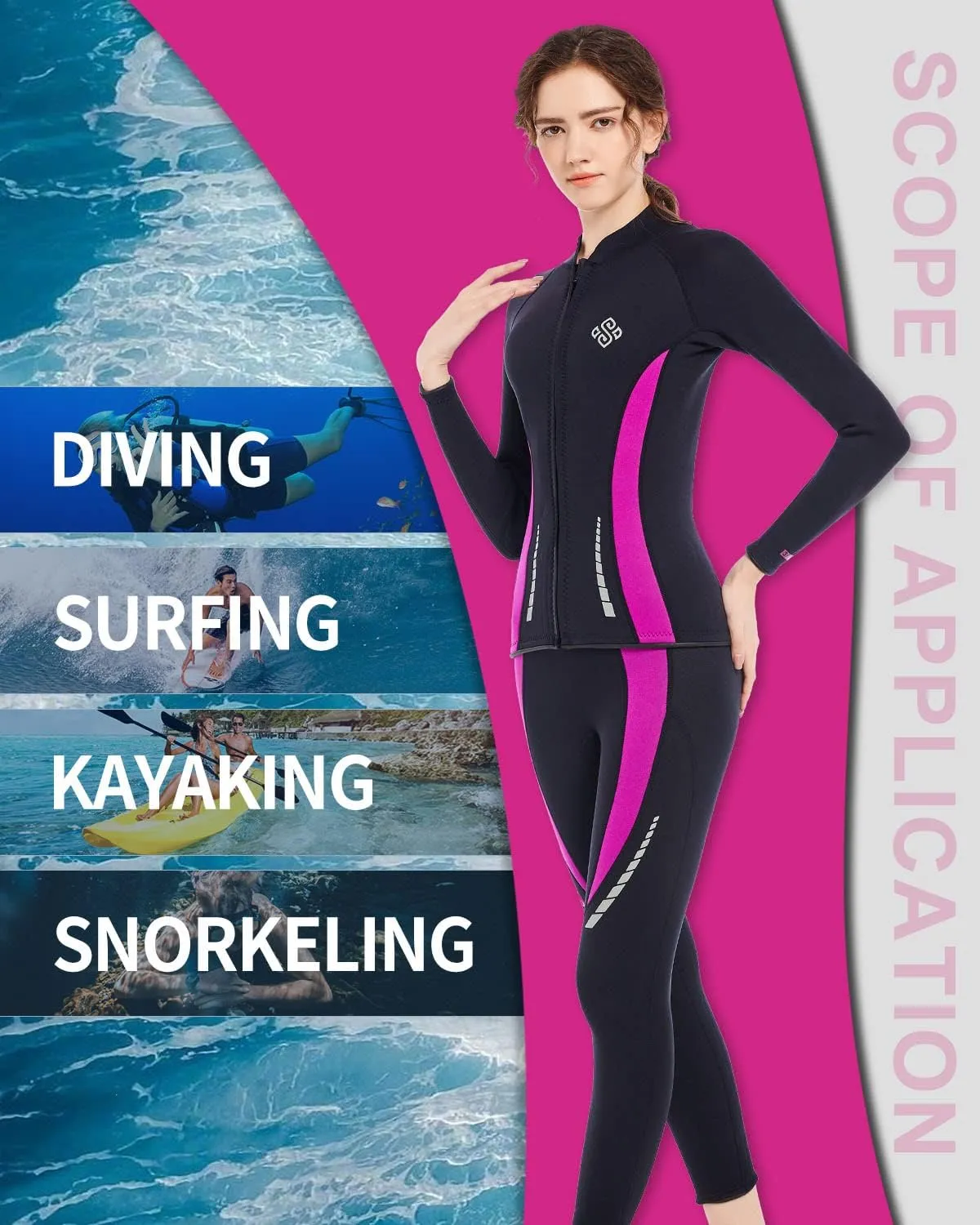 Seaskin Wetsuit Tops for Womens 3mm Front Zipper
