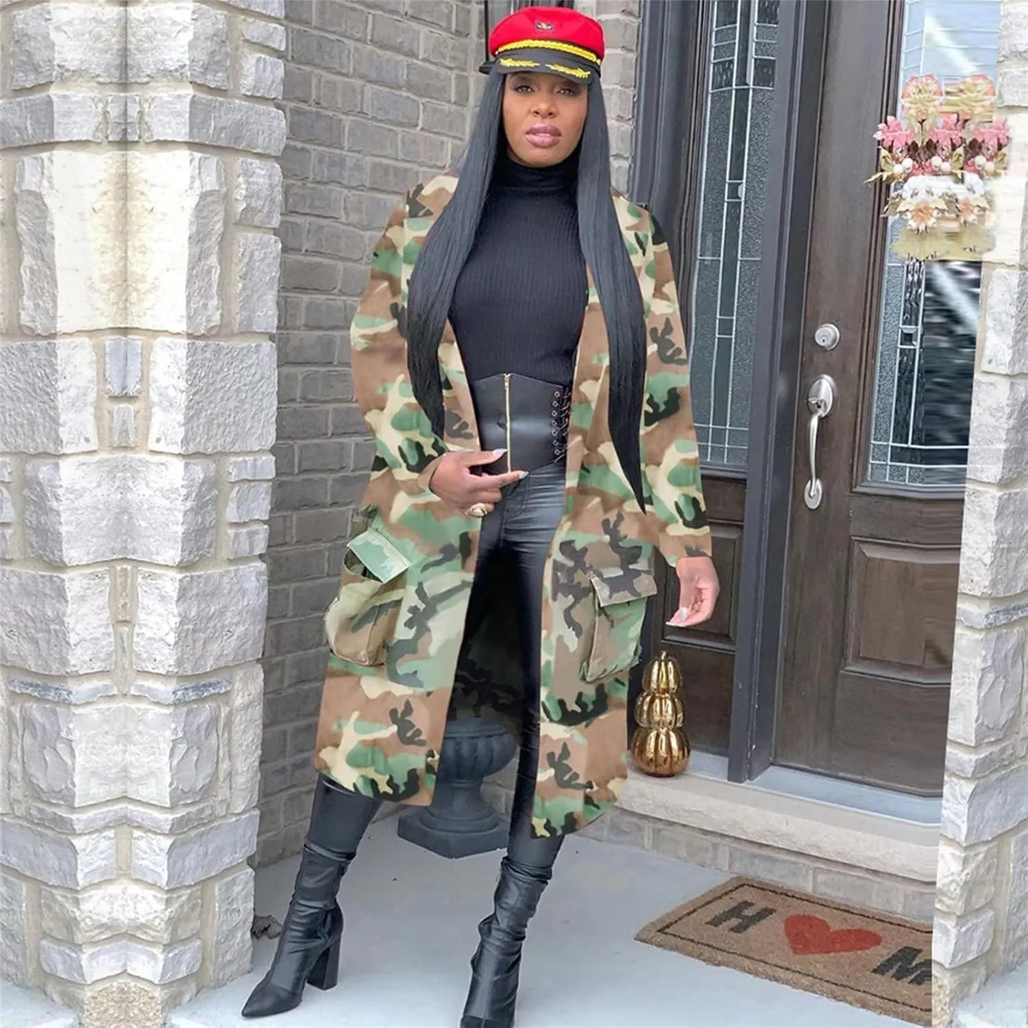Sexy Camouflage Jacket for Women Army Fatigue Long Cargo Jackets Trench Coat Plus Size