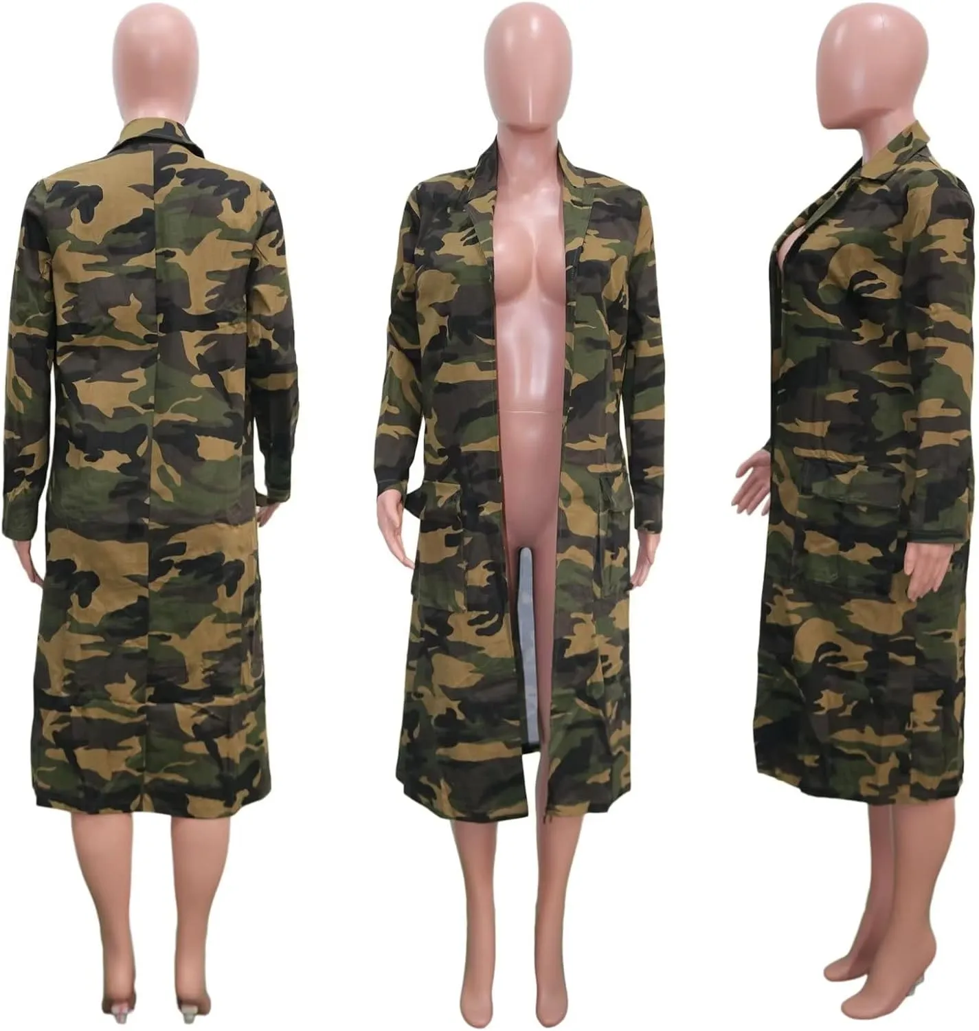 Sexy Camouflage Jacket for Women Army Fatigue Long Cargo Jackets Trench Coat Plus Size