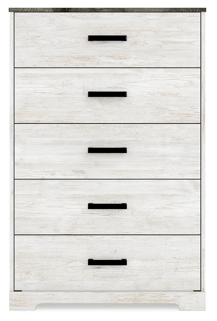 Shawburn Full Panel Headboard with Dresser and Chest in Whitewash