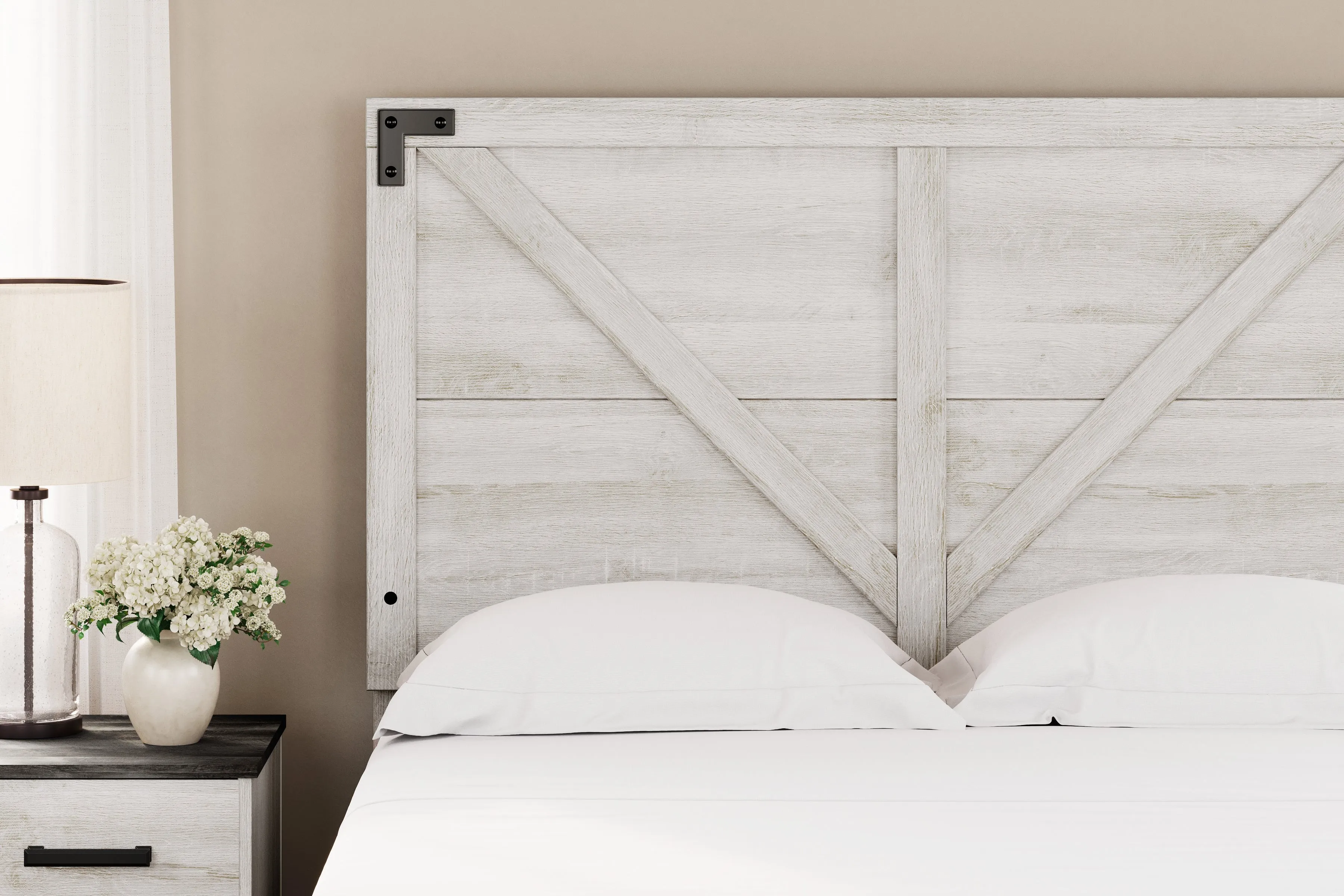 Shawburn Full Panel Headboard with Dresser and Chest in Whitewash