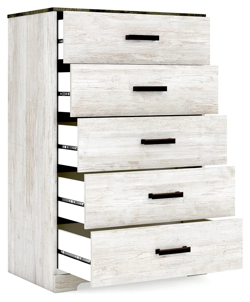 Shawburn Full Panel Headboard with Dresser and Chest in Whitewash