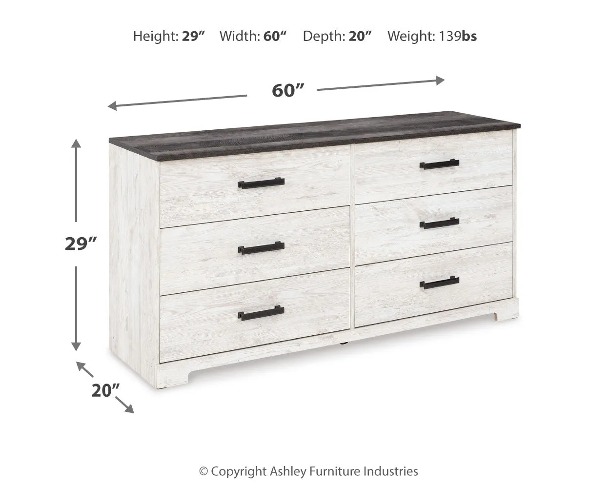 Shawburn Full Panel Headboard with Dresser and Chest in Whitewash