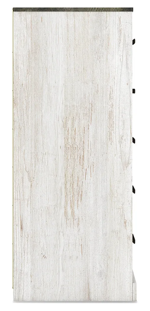 Shawburn Full Panel Headboard with Dresser and Chest in Whitewash
