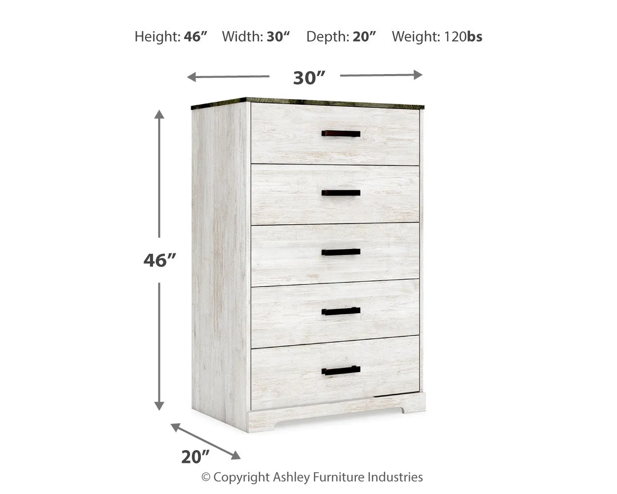 Shawburn Full Panel Headboard with Dresser and Chest in Whitewash