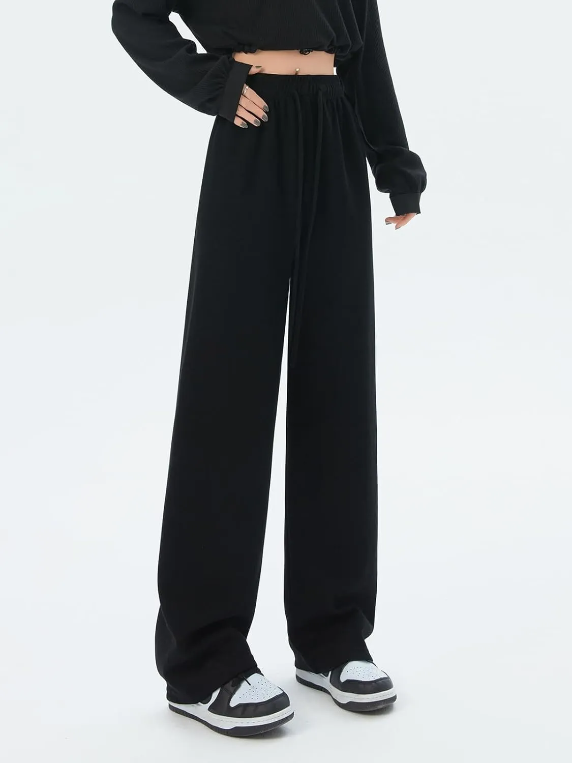 SHEKINI Wide Leg Sweat Pants for Women Baggy Sweatpants High Wasited Casual Drawstring Lounge Trousers with Pockets