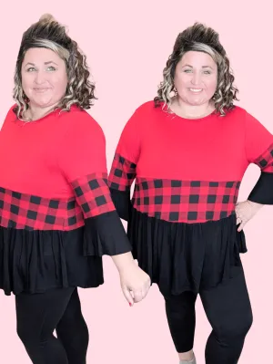 Shelby Tiered Top in Black & Red Buffalo Plaid