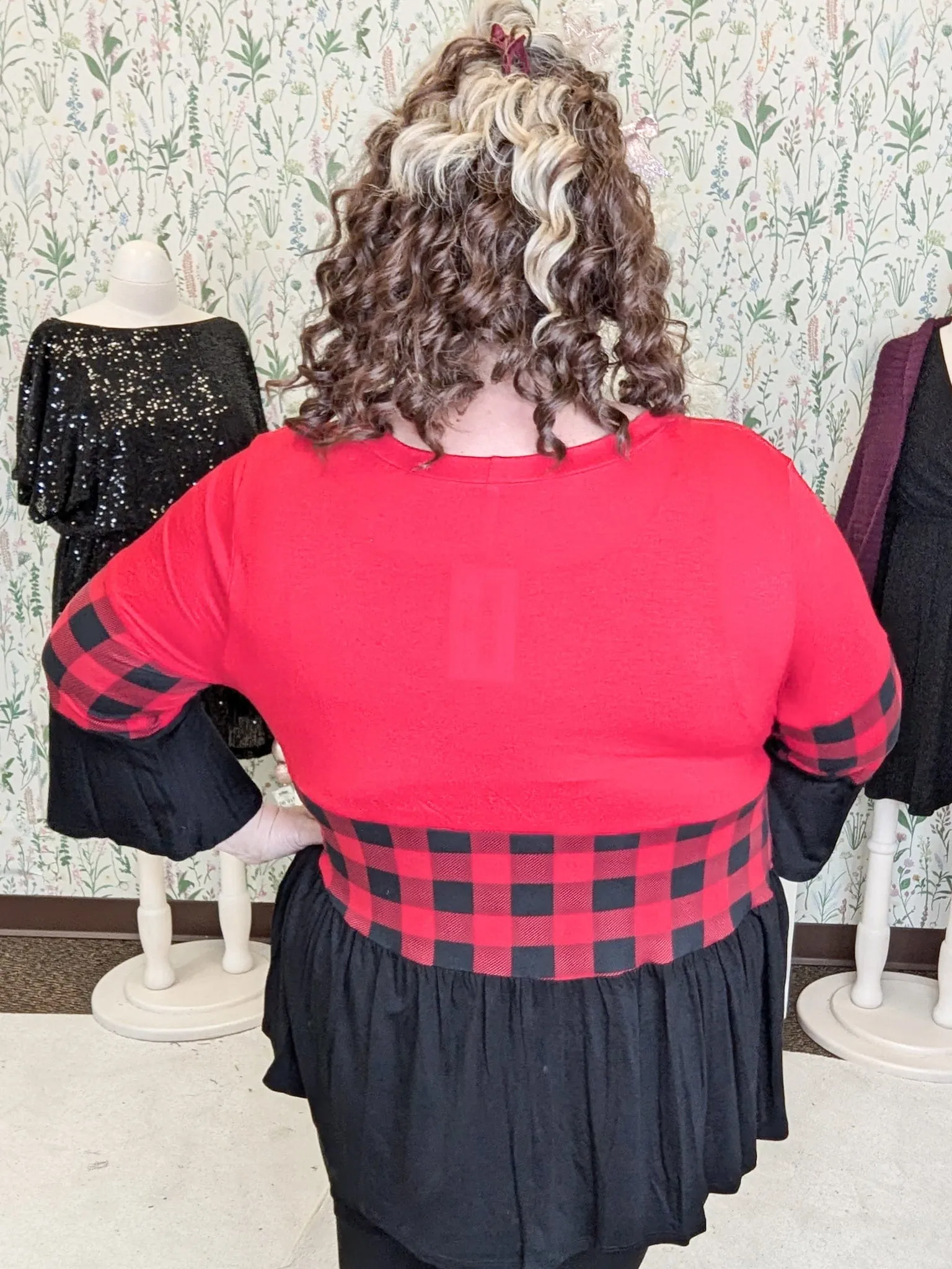 Shelby Tiered Top in Black & Red Buffalo Plaid