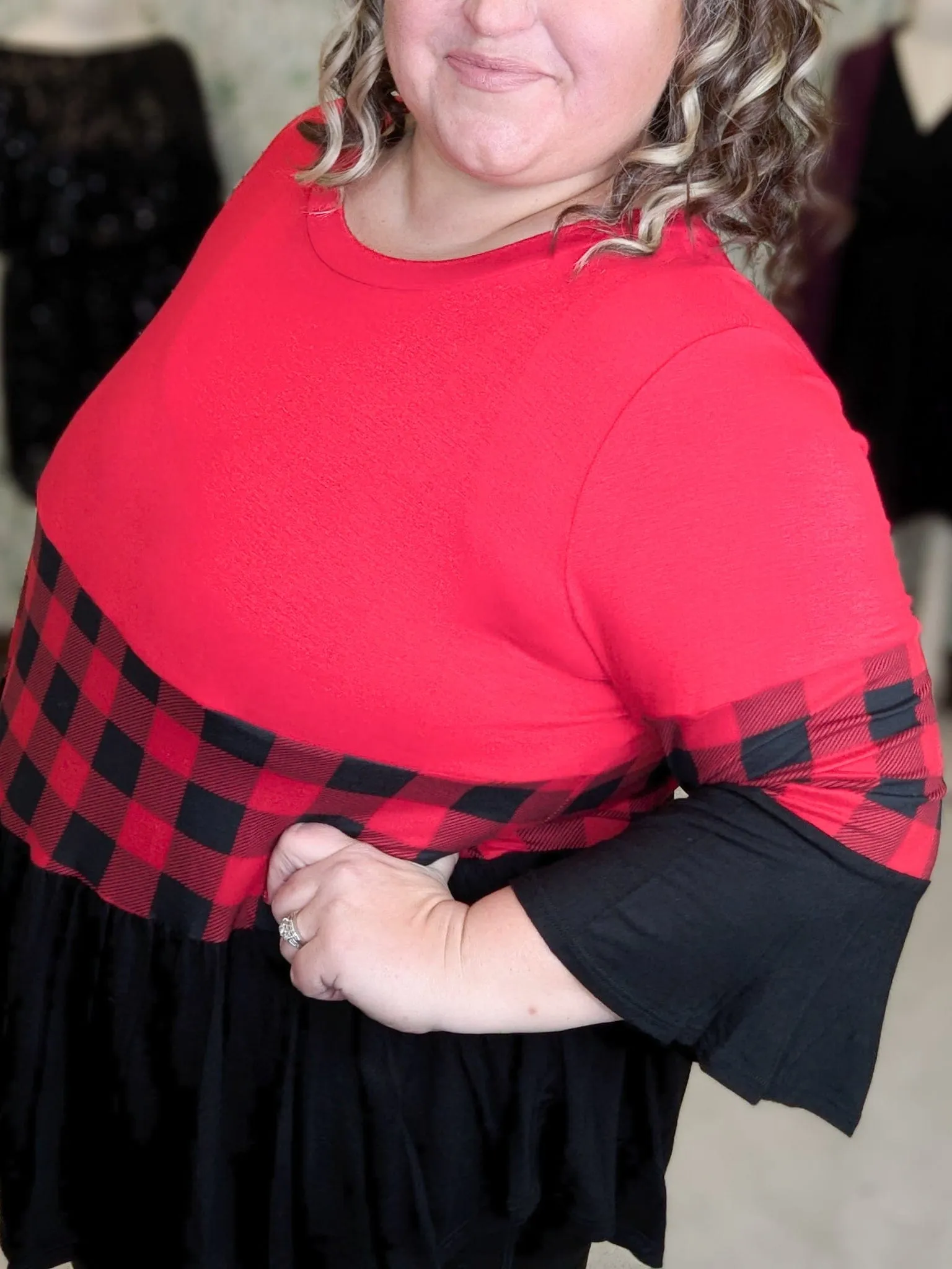Shelby Tiered Top in Black & Red Buffalo Plaid