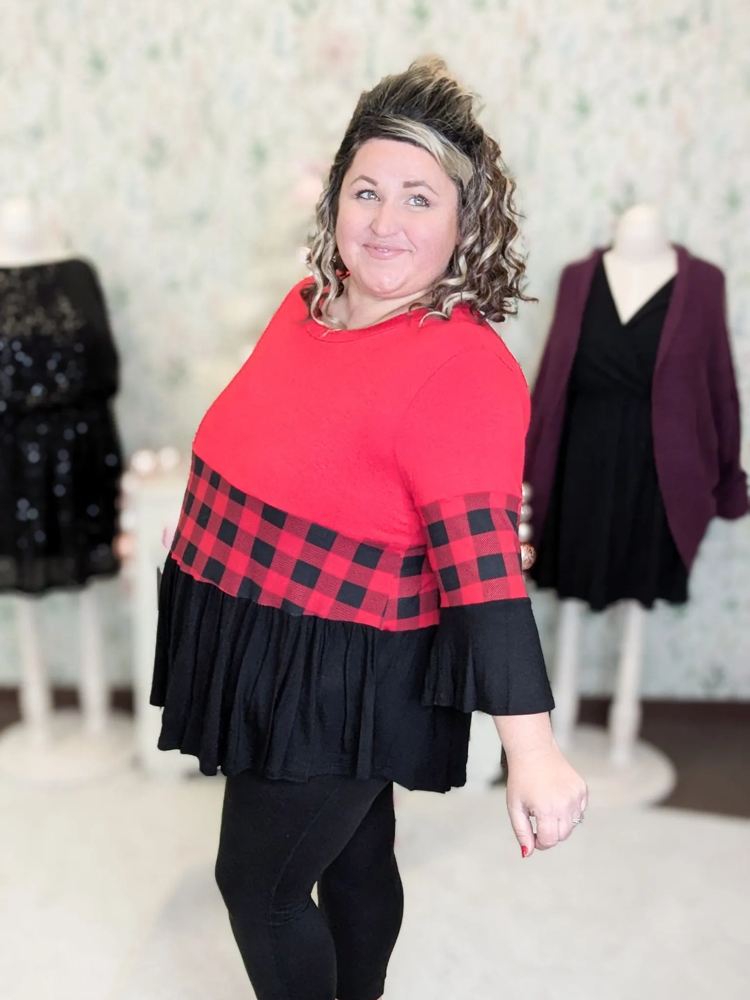 Shelby Tiered Top in Black & Red Buffalo Plaid