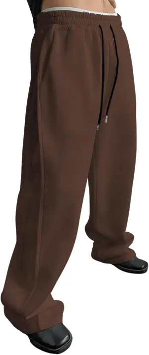 SHENHE Men's Baggy Pants Wide Leg Drawstring Waist Loose Sweatpants with Pockets