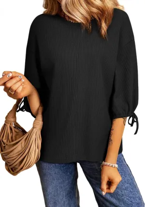 SHEWIN Women's 3/4 Length Sleeve Tunic Tops Loose Fit Casual Crewneck Waffle Knit T Shirts