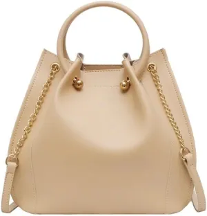 Shoulder Bag Stylish Black Leather Bucket Bag for Women - Designer Casual Shoulder Handbag(Beige)