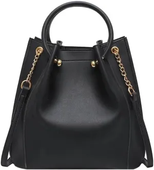 Shoulder Bag Stylish Black Leather Bucket Bag for Women - Designer Casual Shoulder Handbag(Black)