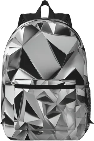 Silver Geometric Figure Print Stylish Travel Backpack,Laptop Bag With Multiple Compartments,Business Backpack