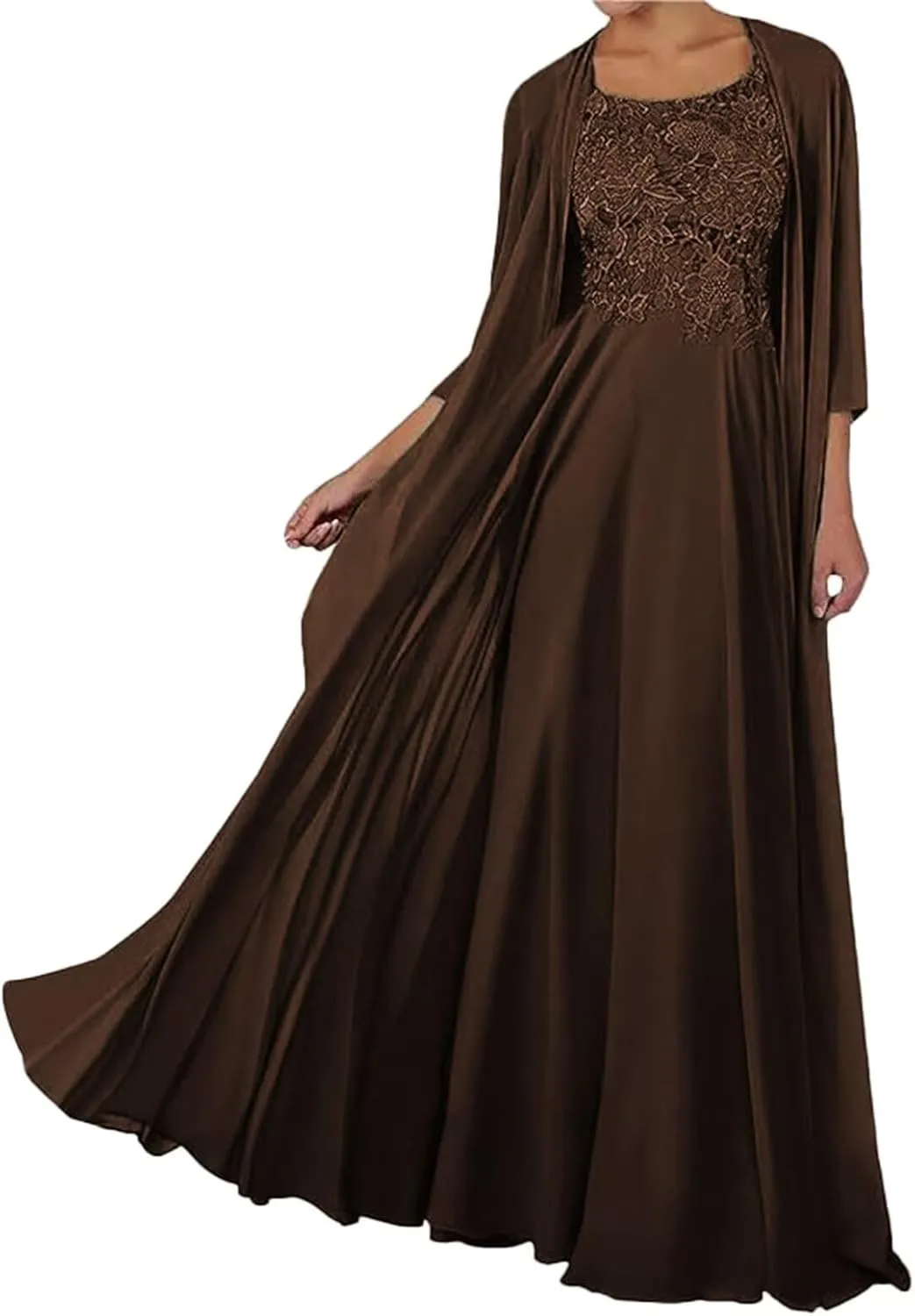 SIPUHK 2 Pieces Mother of The Bride Dresses with Jacket Lace Chiffon 3/4 Sleeve Long Formal Dress for Women Wedding Guest
