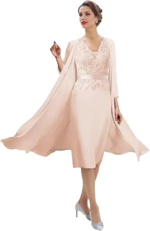 SIPUHK 2 Pieces Mother of The Bride Dresses with Jackets Lace Applique Long Sleeve Formal Dress for Women Wedding Guest