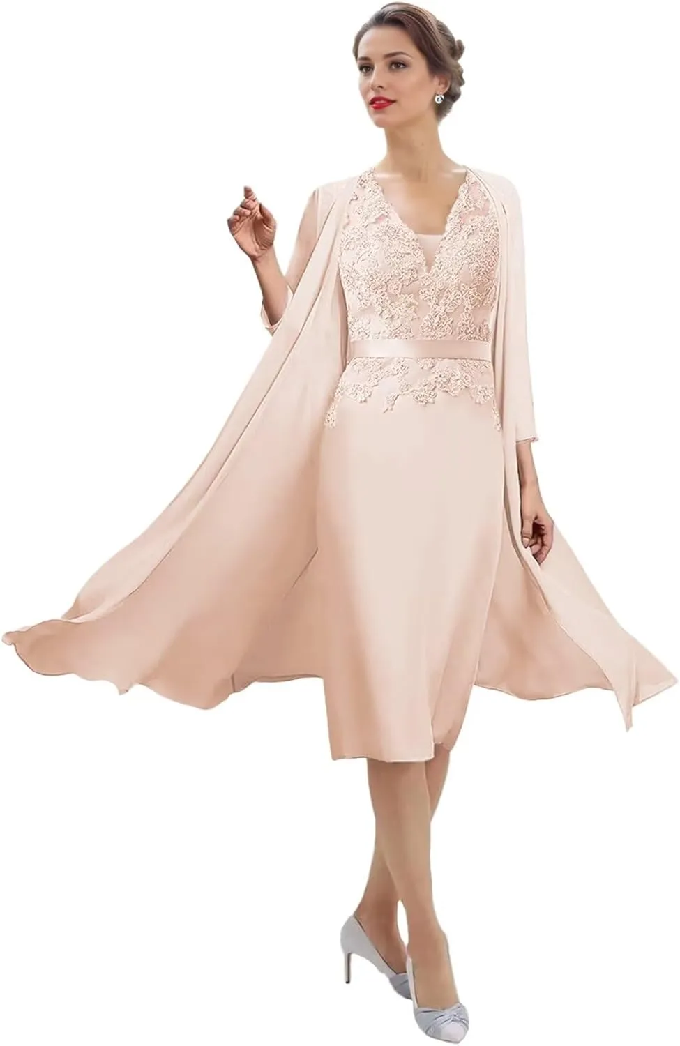SIPUHK 2 Pieces Mother of The Bride Dresses with Jackets Lace Applique Long Sleeve Formal Dress for Women Wedding Guest
