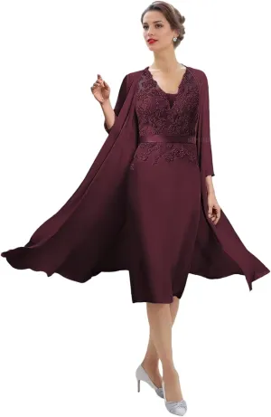 SIPUHK 2 Pieces Mother of The Bride Dresses with Jackets Lace Applique Long Sleeve Formal Dress for Women Wedding Guest