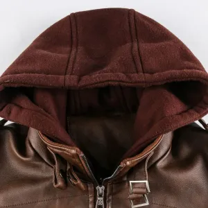Skull Helmet| Born to Ride Ride To Live| Custom Name |Men Black Brown Leather Jacket Coat With Removable Hood