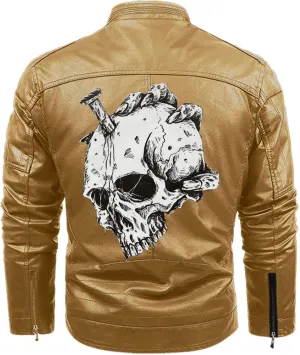 Skull On Hand| Gothic Skull Biker Motorcycle Jacket| Personalized Men PU Leather Vest Jacket Coat
