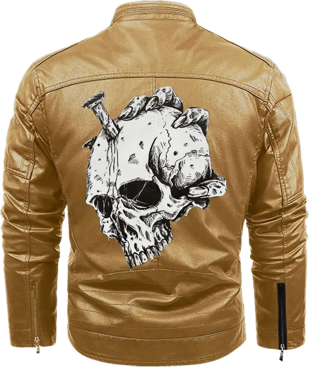 Skull On Hand| Gothic Skull Biker Motorcycle Jacket| Personalized Men PU Leather Vest Jacket Coat