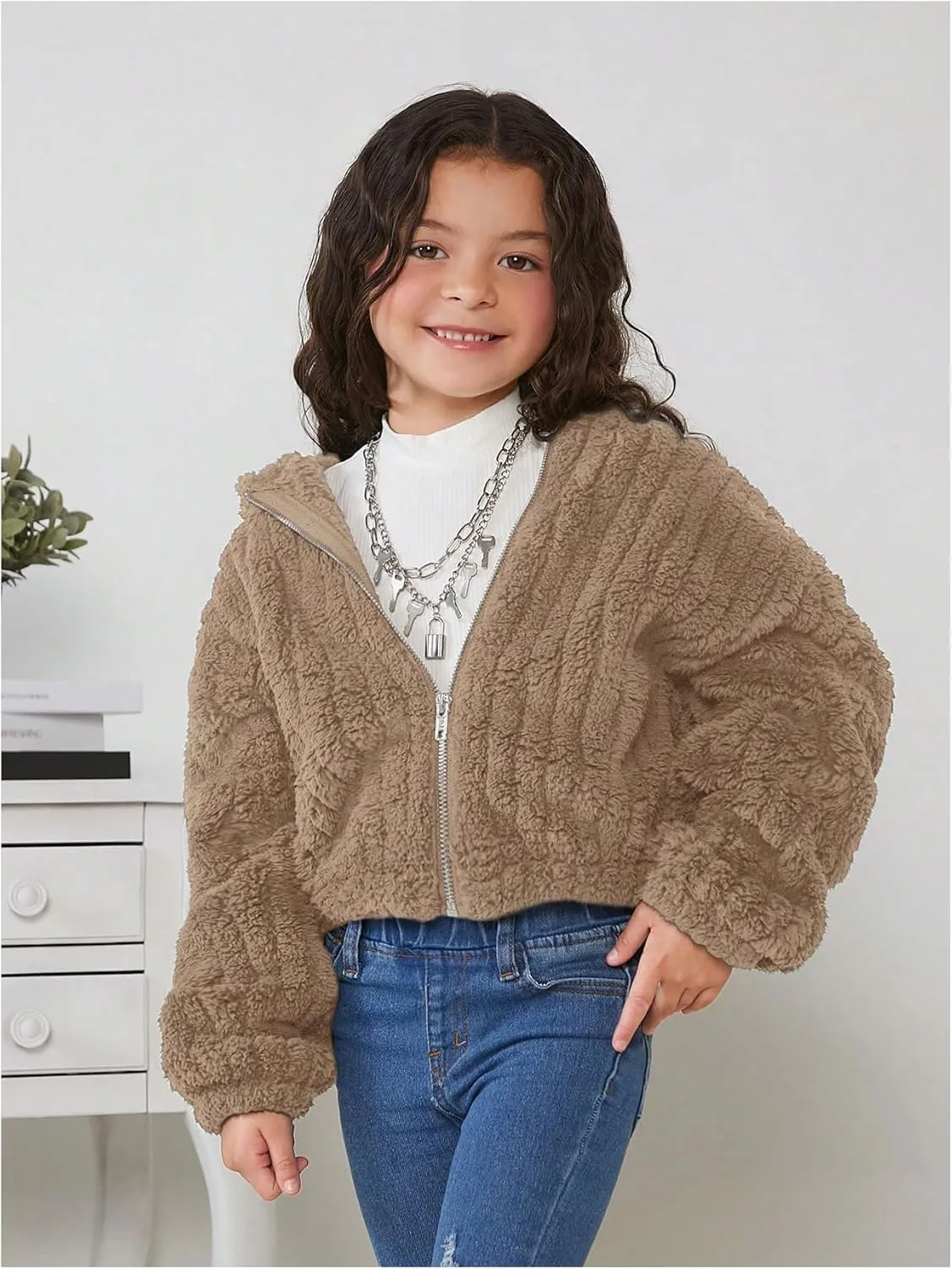 SOLY HUX Girl's Fleece Teddy Jacket Sherpa Zip Up Hoodie Kids Fuzzy Fall Winter Coat Outerwear Jackets